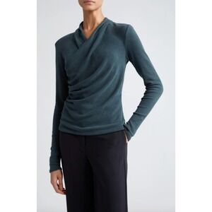 VINCE Wrap Front Long Sleeve Knit Top In Azurine M